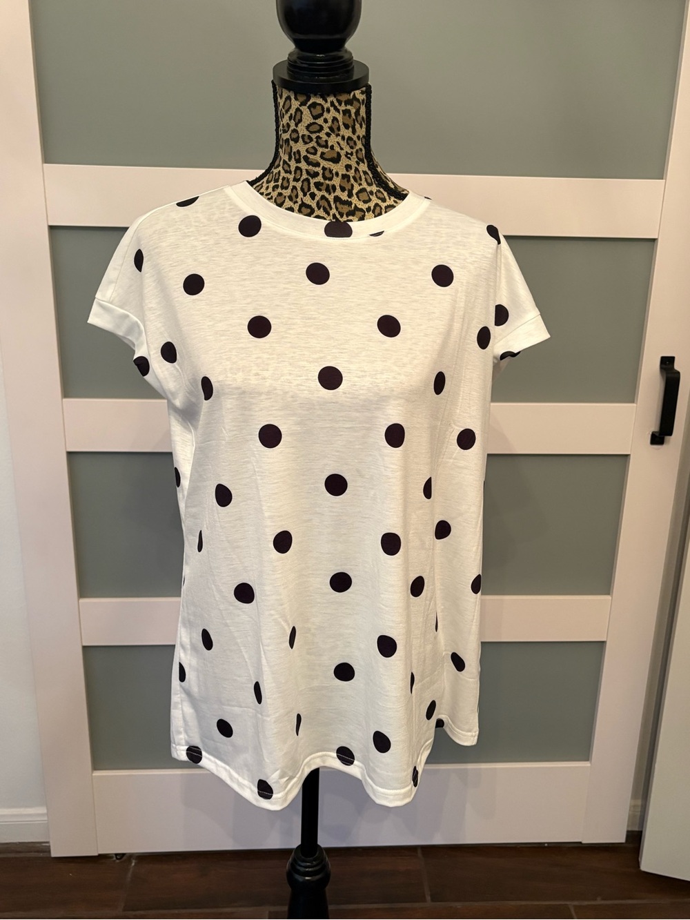 White Short Sleeve Polka Dot Tee with Black Dots